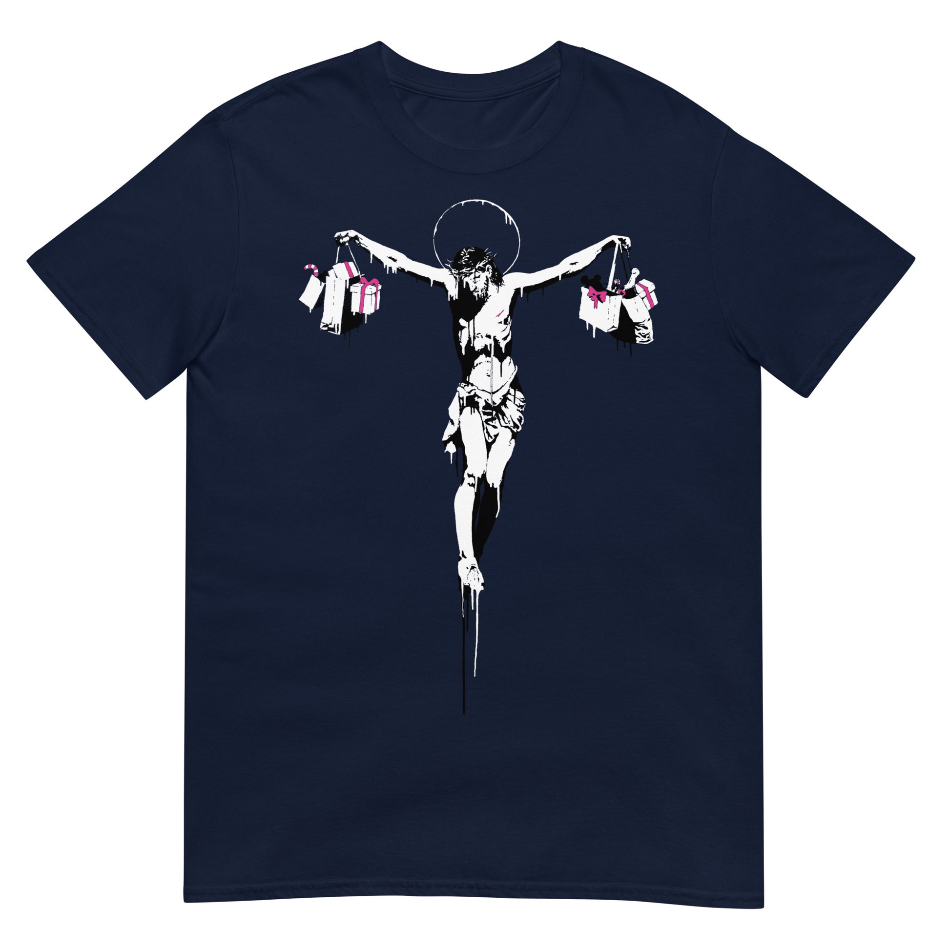 camiseta christ with shopping bags banksy azul marino