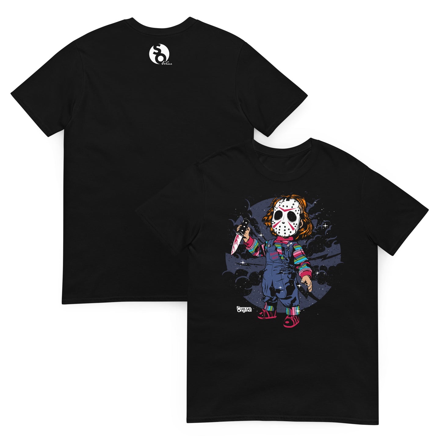 camiseta chucky jason delante y detras negra