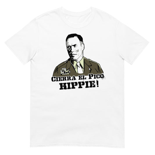 camiseta cierra el pico hippie el sargento de hierro blanca