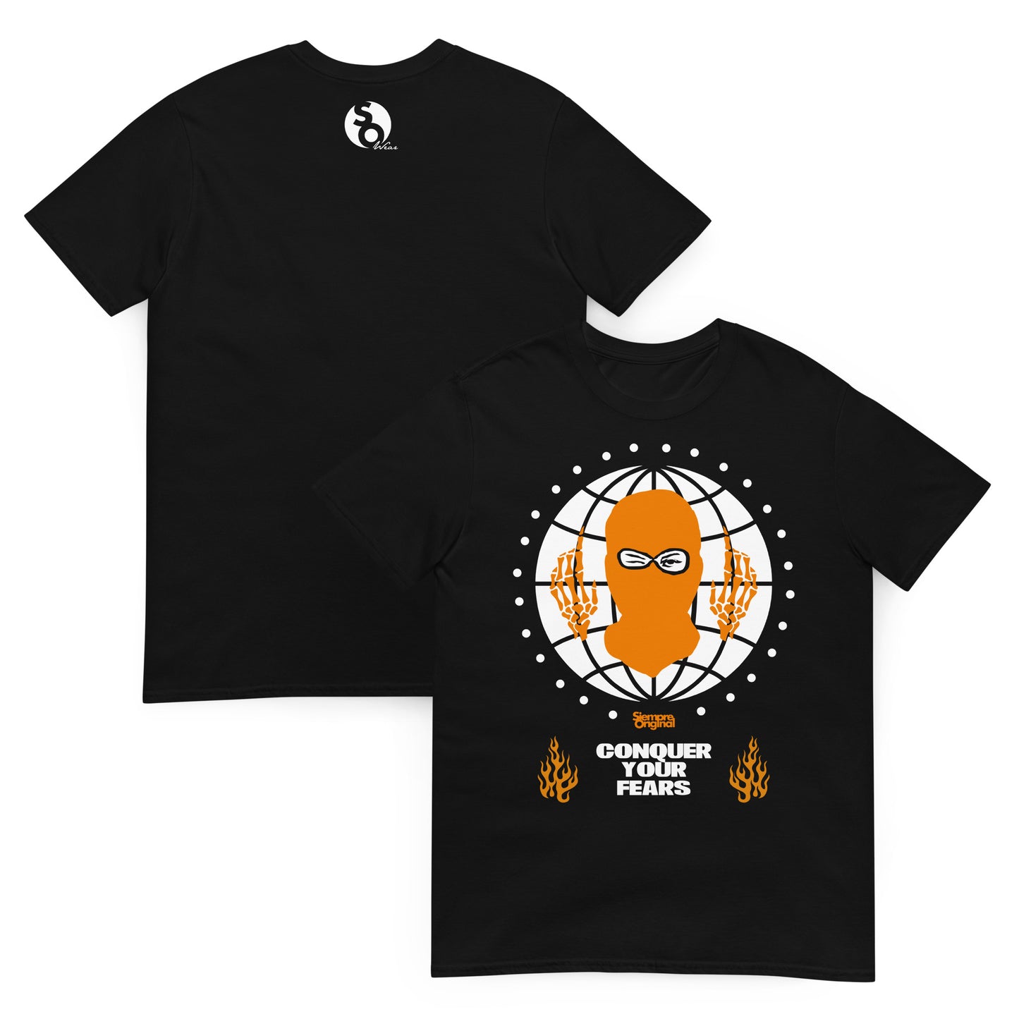 camiseta conquer your fears gangsta delante y detras negra