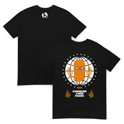 camiseta conquer your fears gangsta delante y detras negra