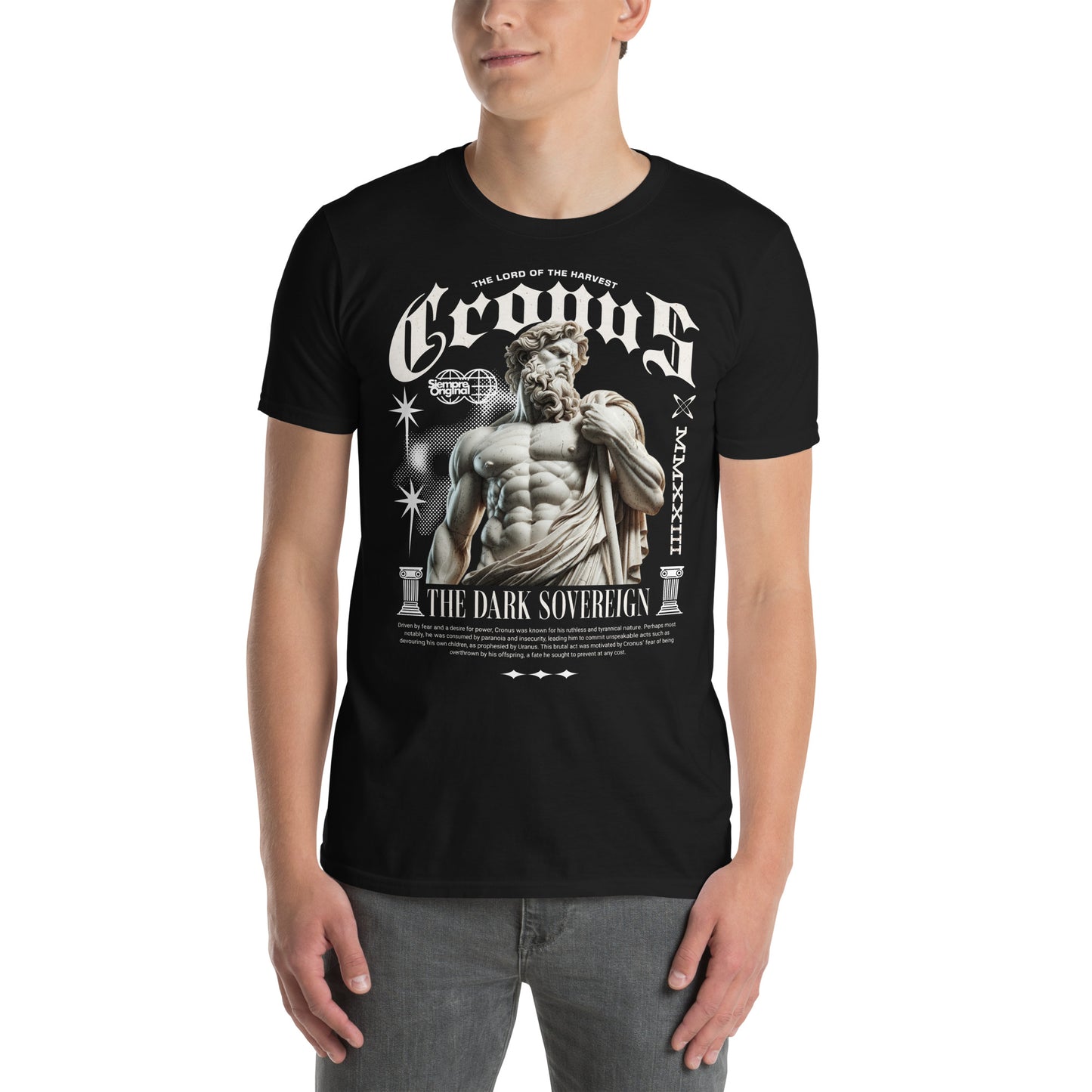 hombre con camiseta cronus cronos siempre original urban en color negro