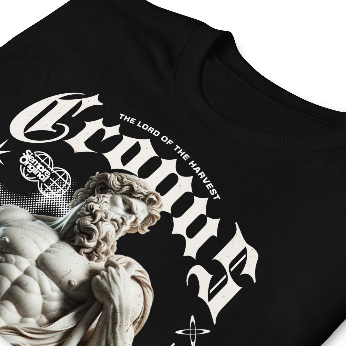 detalle de camiseta cronus cronos siempre original urban en color negro