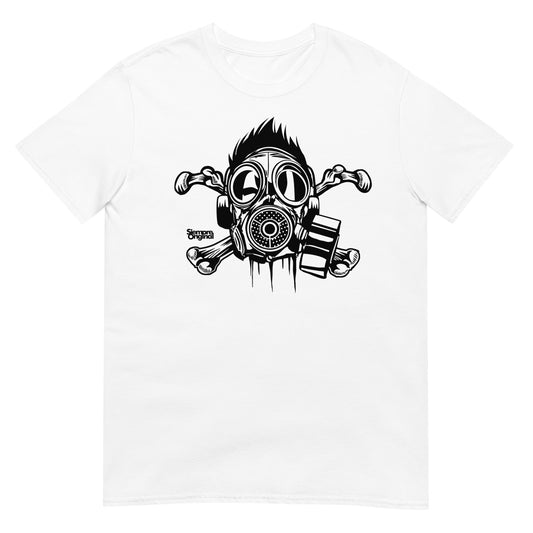 camiseta cross bones gasmask bandera pirata siempre original urban en color blanco