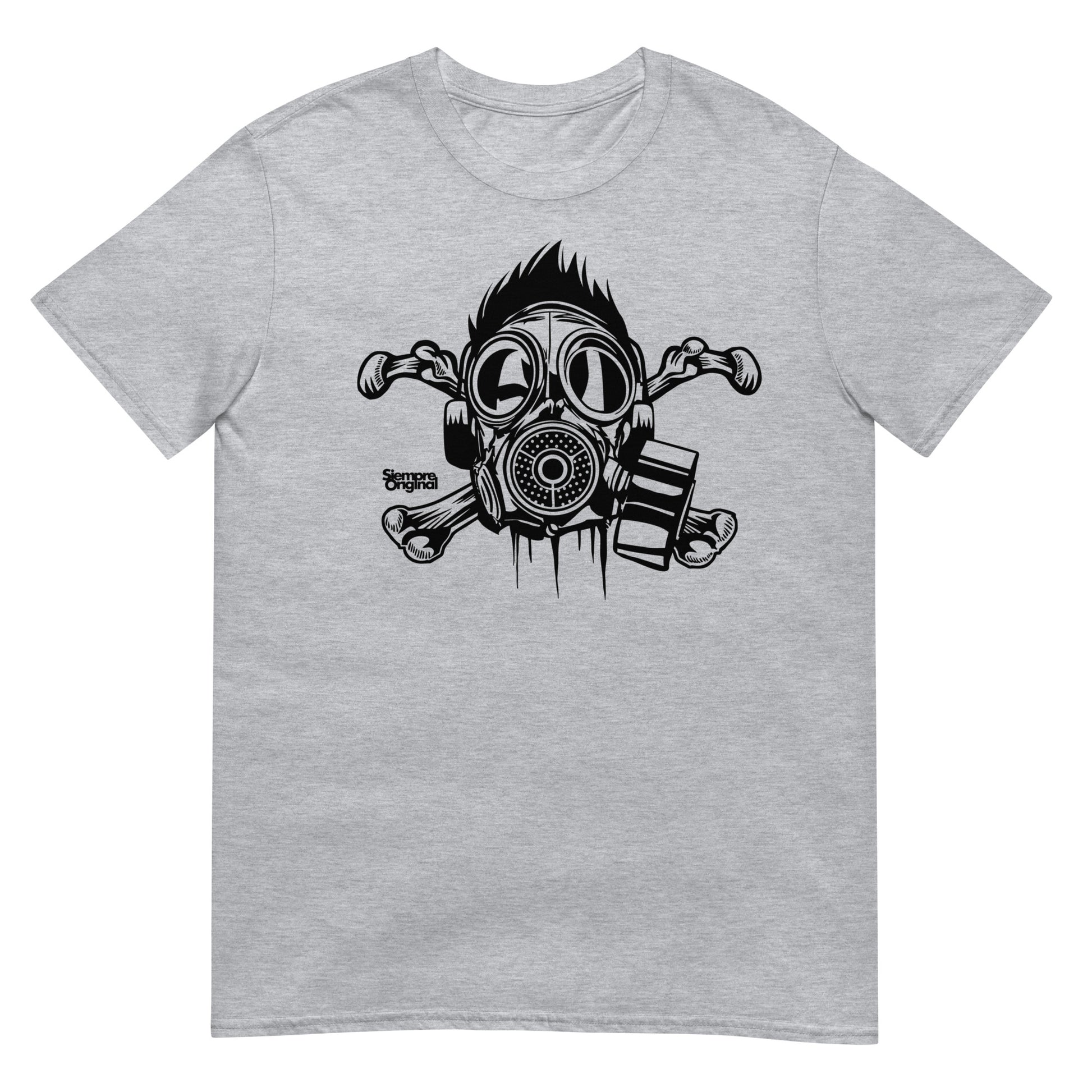 camiseta cross bones gasmask bandera pirata siempre original urban en color gris