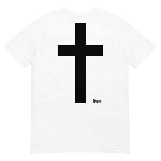 camiseta cruz en espalda blanca