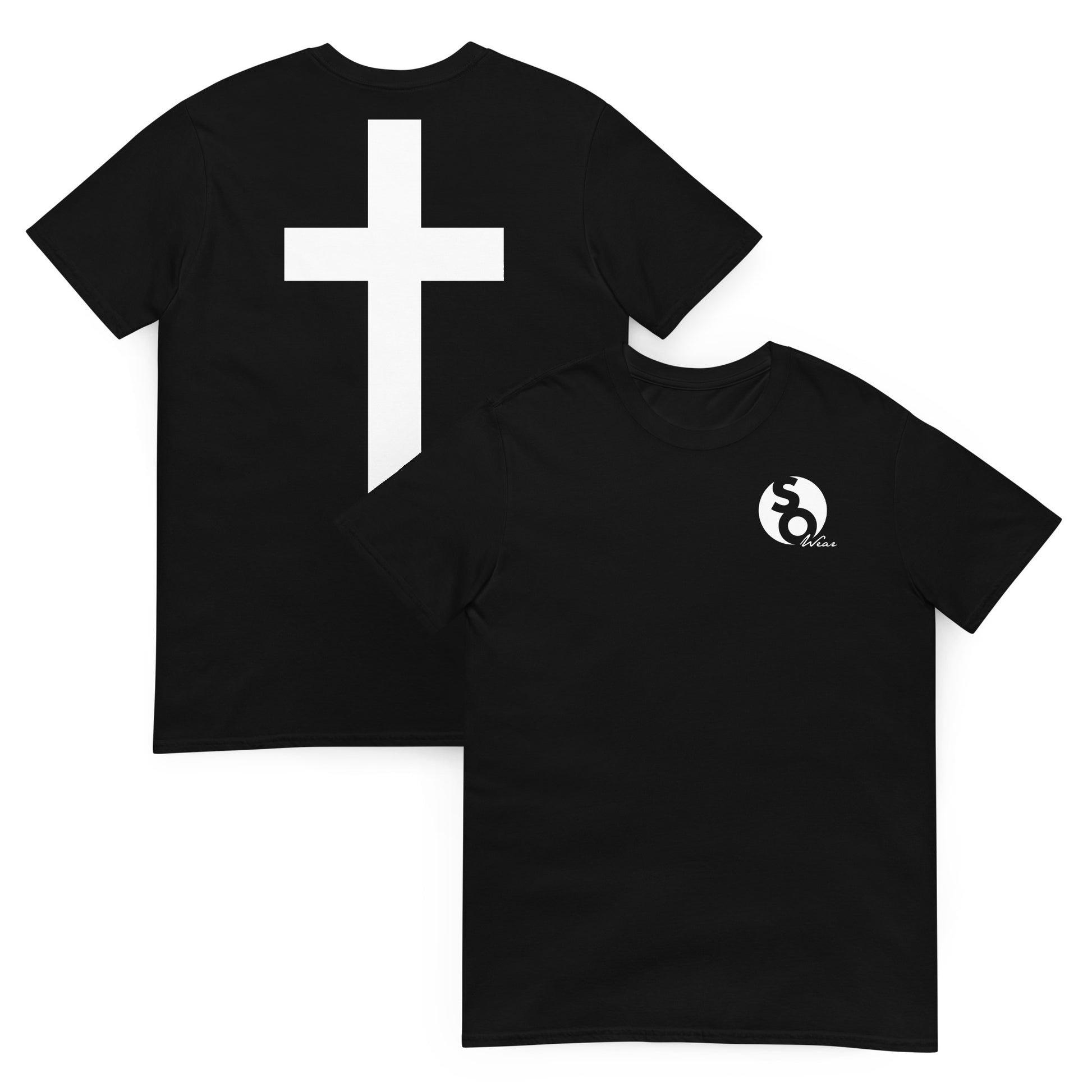 camiseta cruz en espalda delante y detras negra