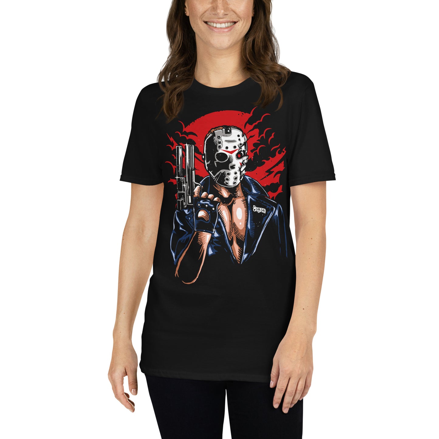 mujer con camiseta terminator jason negra