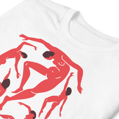 detalle de camiseta la danza rave arte moderno blanca