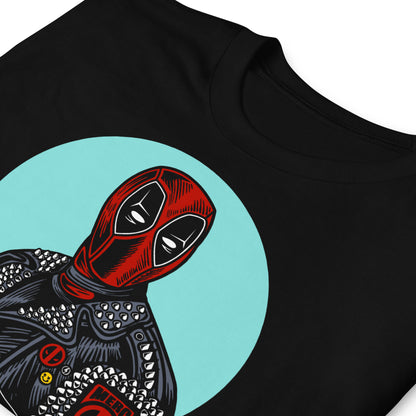 detalle de camiseta deadpool punk mercenary siempre original urban en color negro