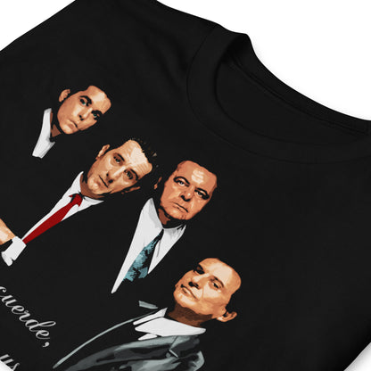 detalle de camiseta gangster frase goodfellas negra