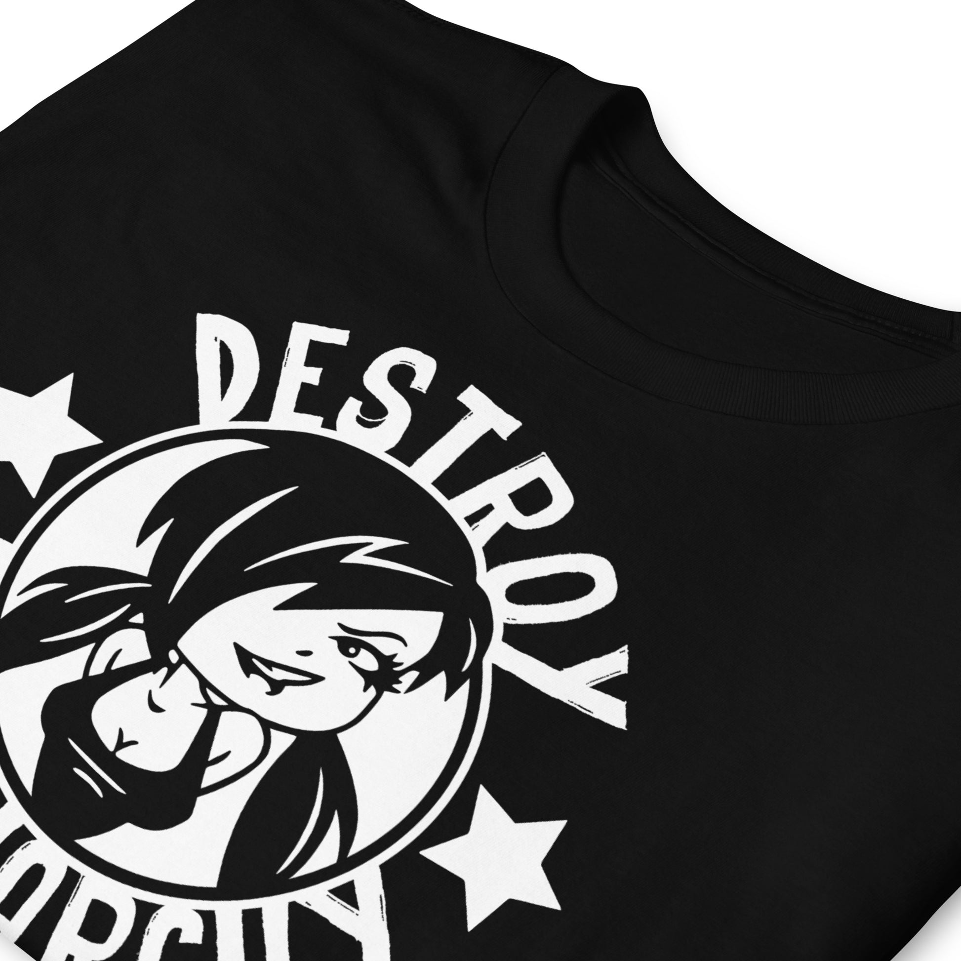detalle de camiseta destroy patriarchy negra