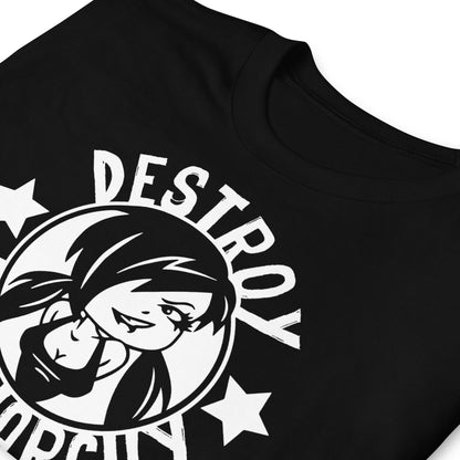 detalle de camiseta destroy patriarchy negra