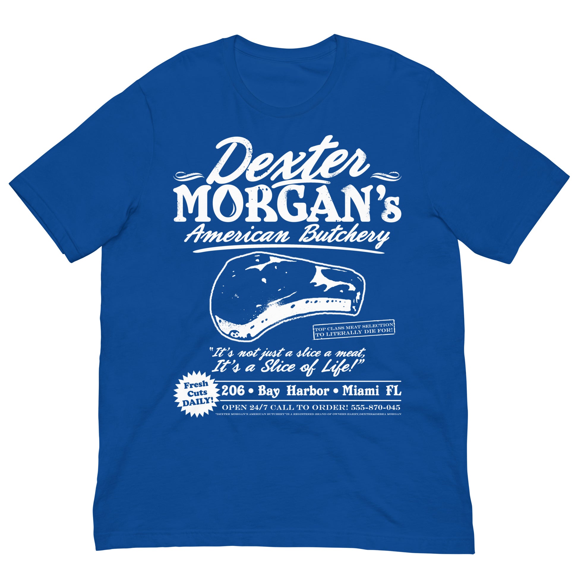 camiseta dexter morgan carniceria americana azul royal