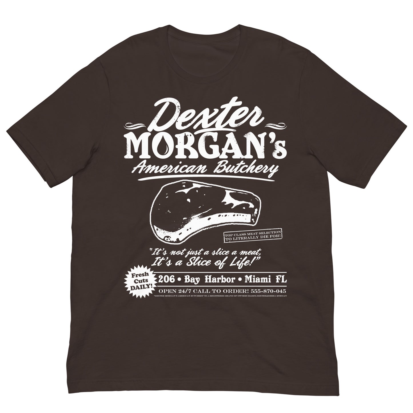 camiseta dexter morgan carniceria americana en color marron
