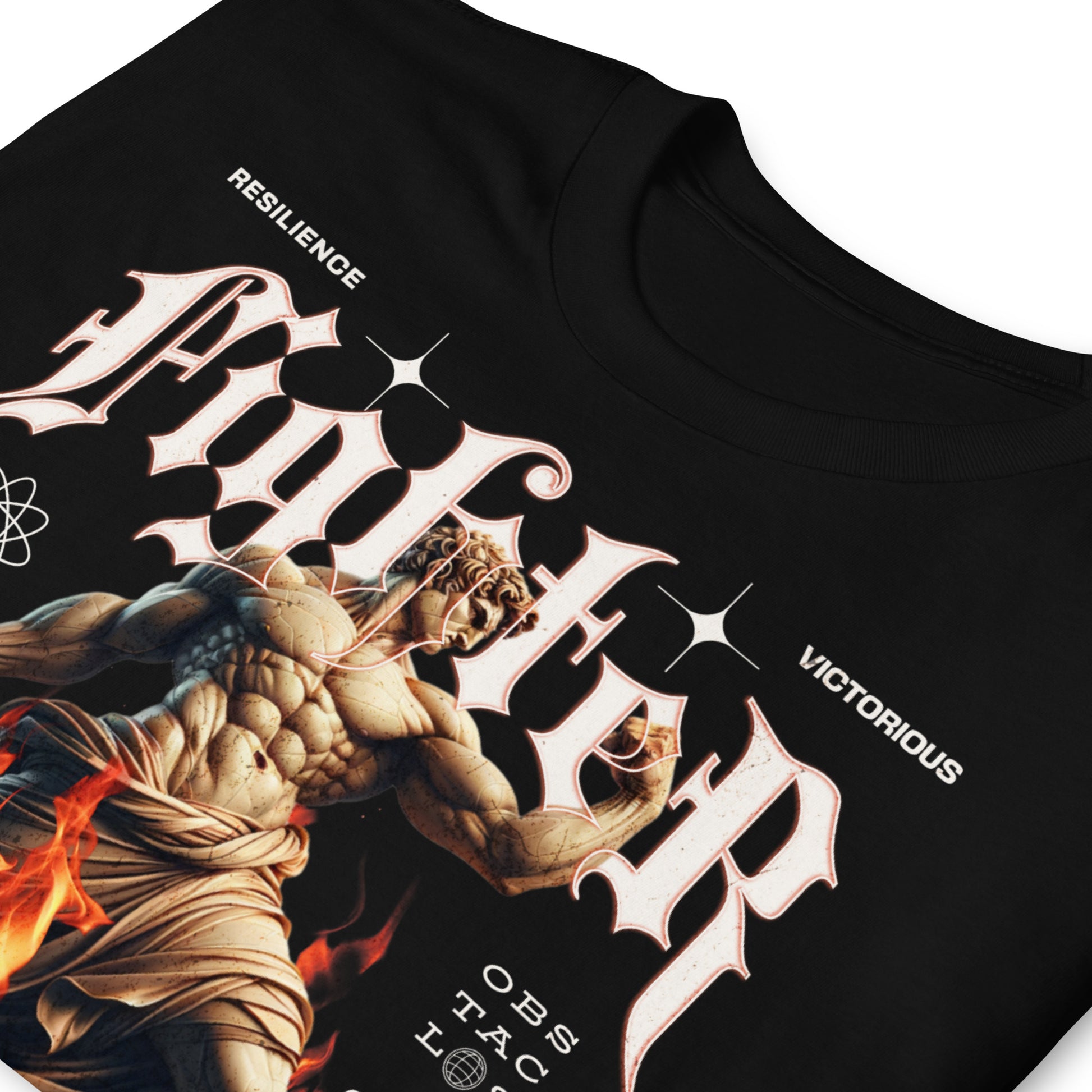 detalle de camiseta dios fighter negra