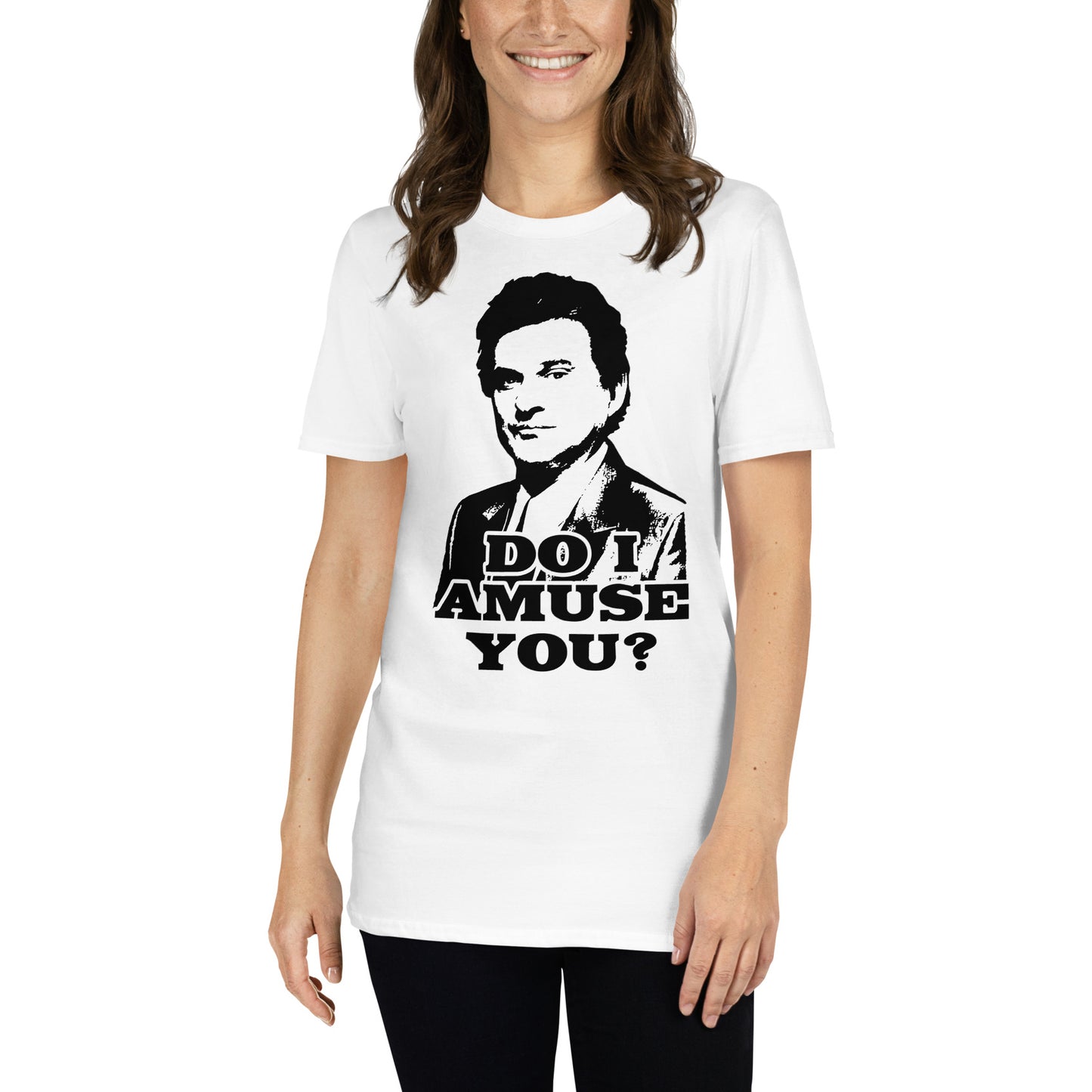 mujer con camiseta tommy devito goodfellas blanca