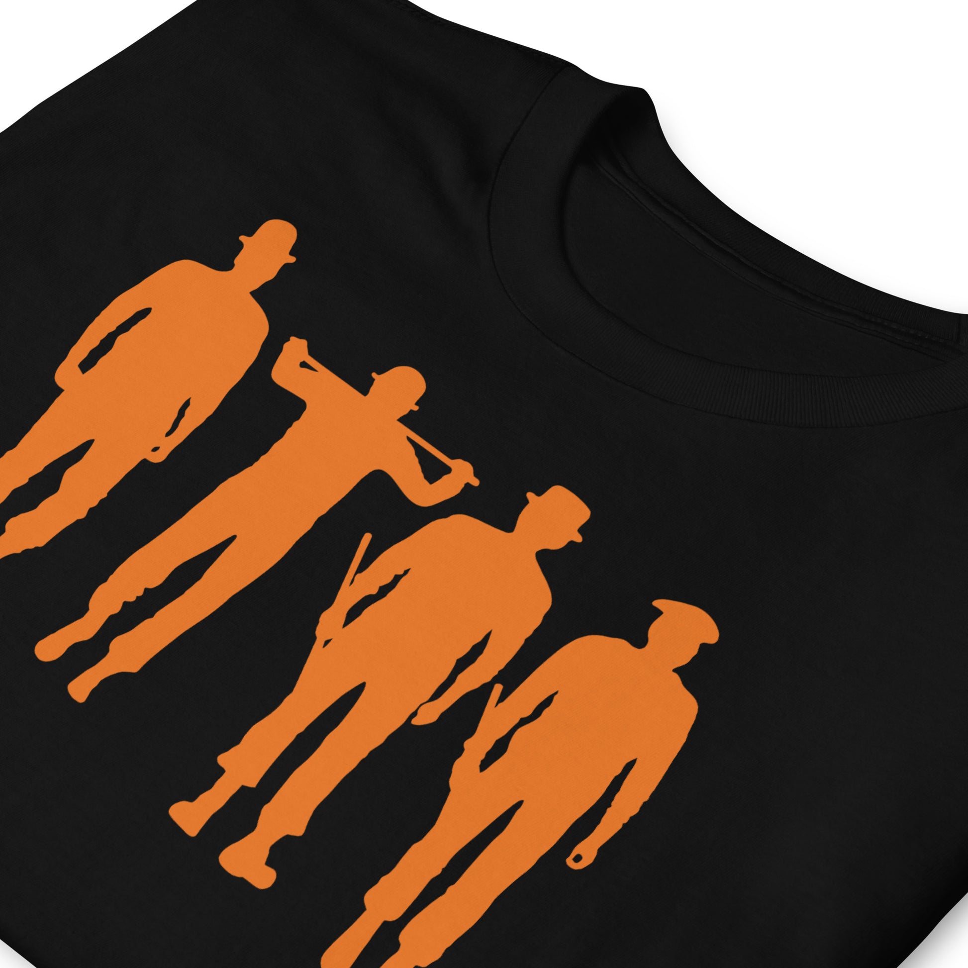 detalle de camiseta droogs siluetas a clockork orange negra