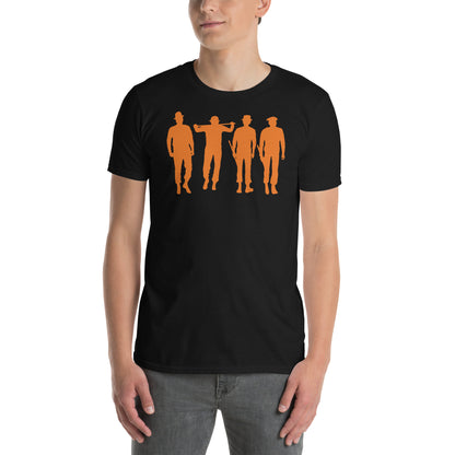 hombre con camiseta droogs siluetas la naranja mecanica negra