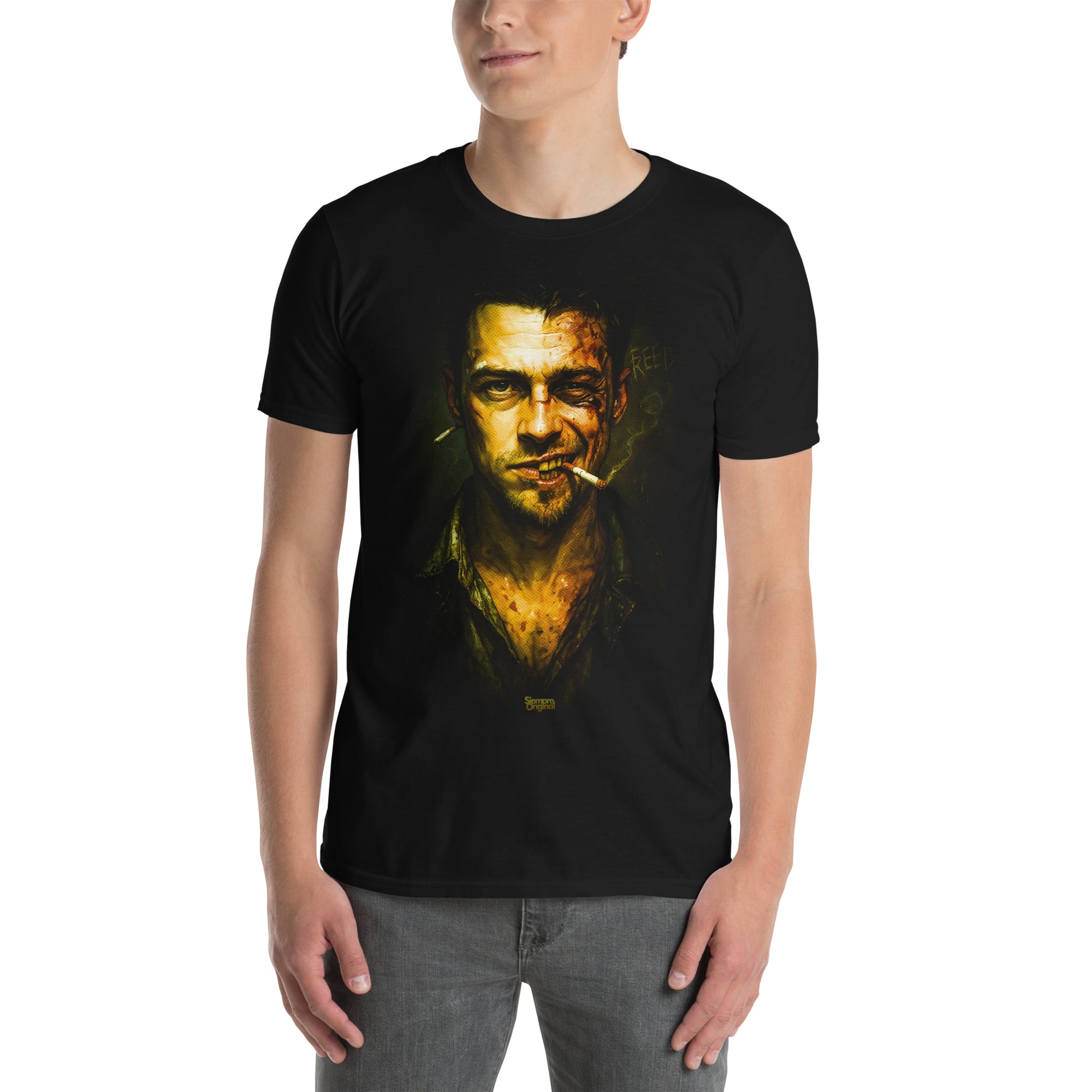 hombre con camiseta tyler durden el clud de la lucha negra