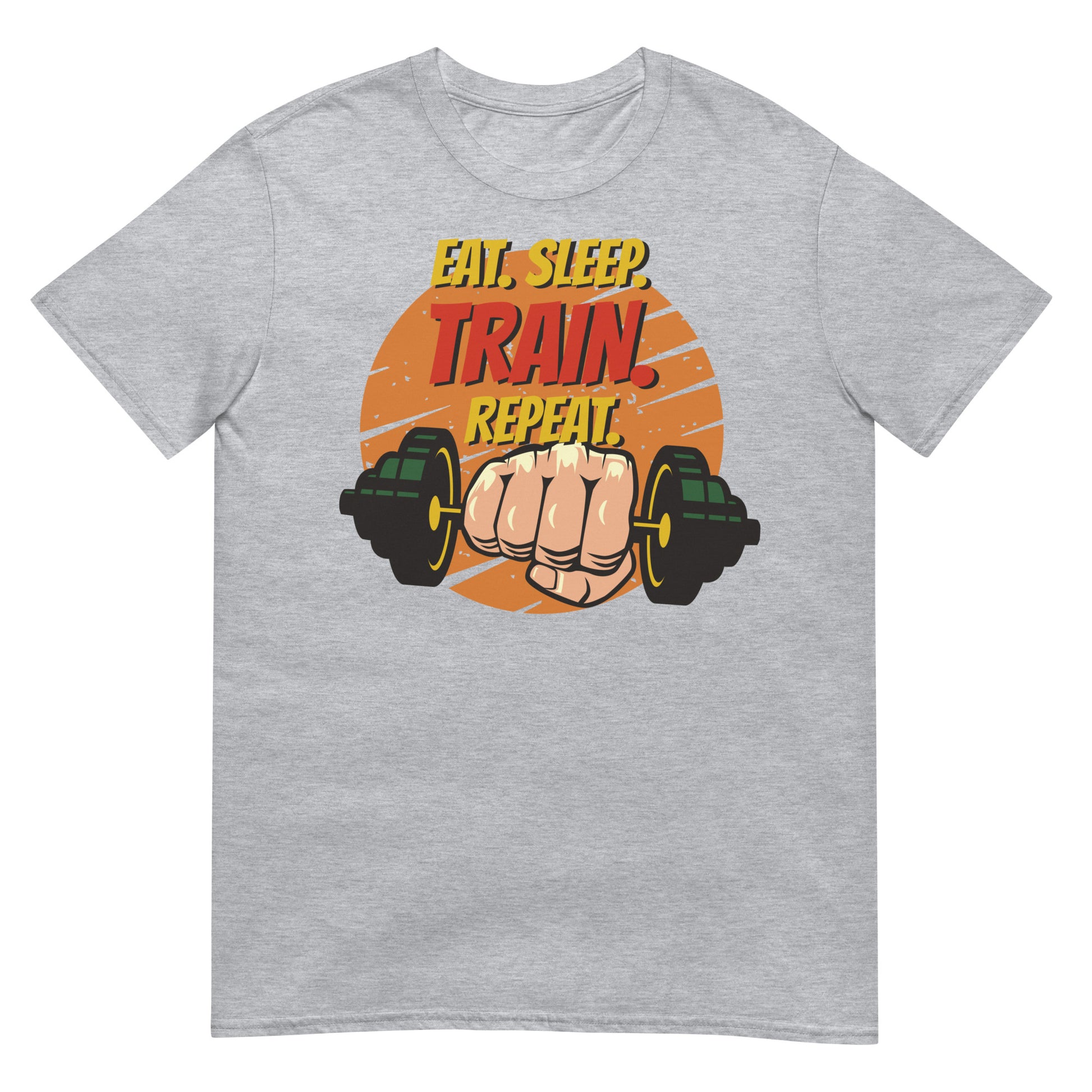camiseta eat sleep train repeat fitness gris