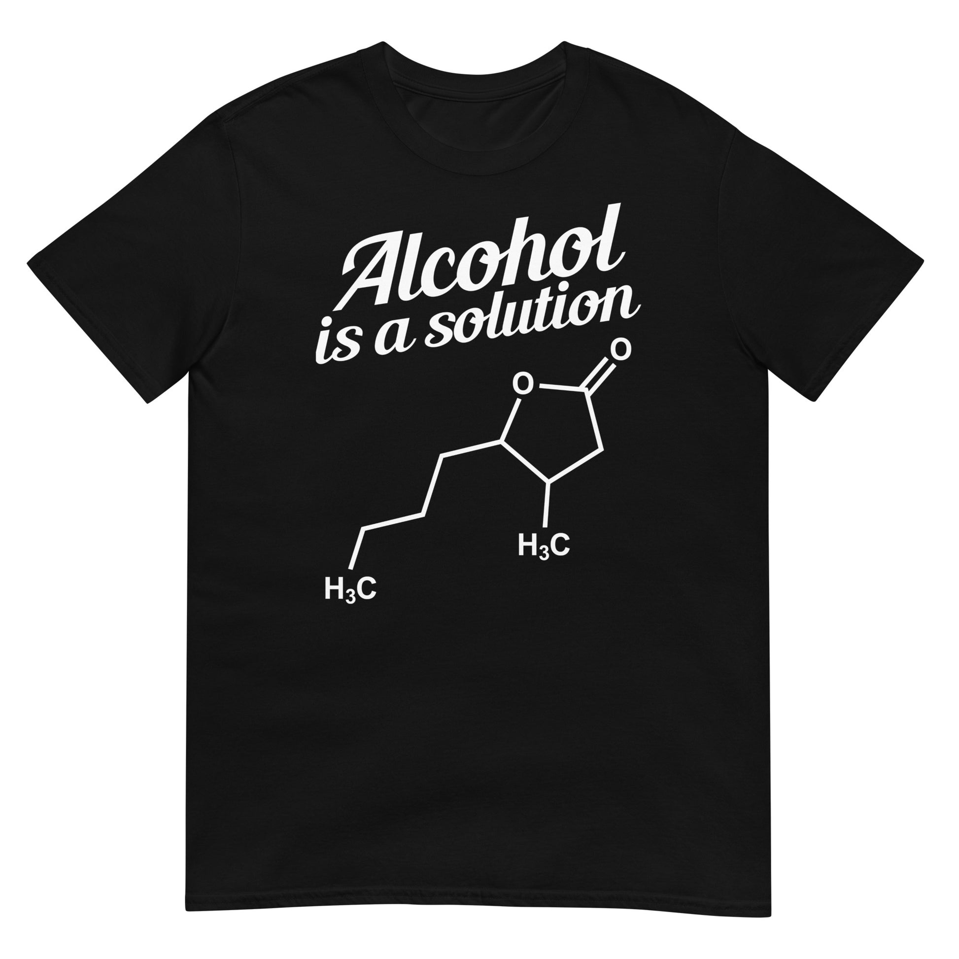 camiseta el alcohol es una solucion quimica en color negro