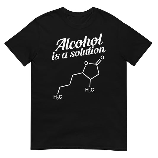 camiseta el alcohol es una solucion quimica en color negro