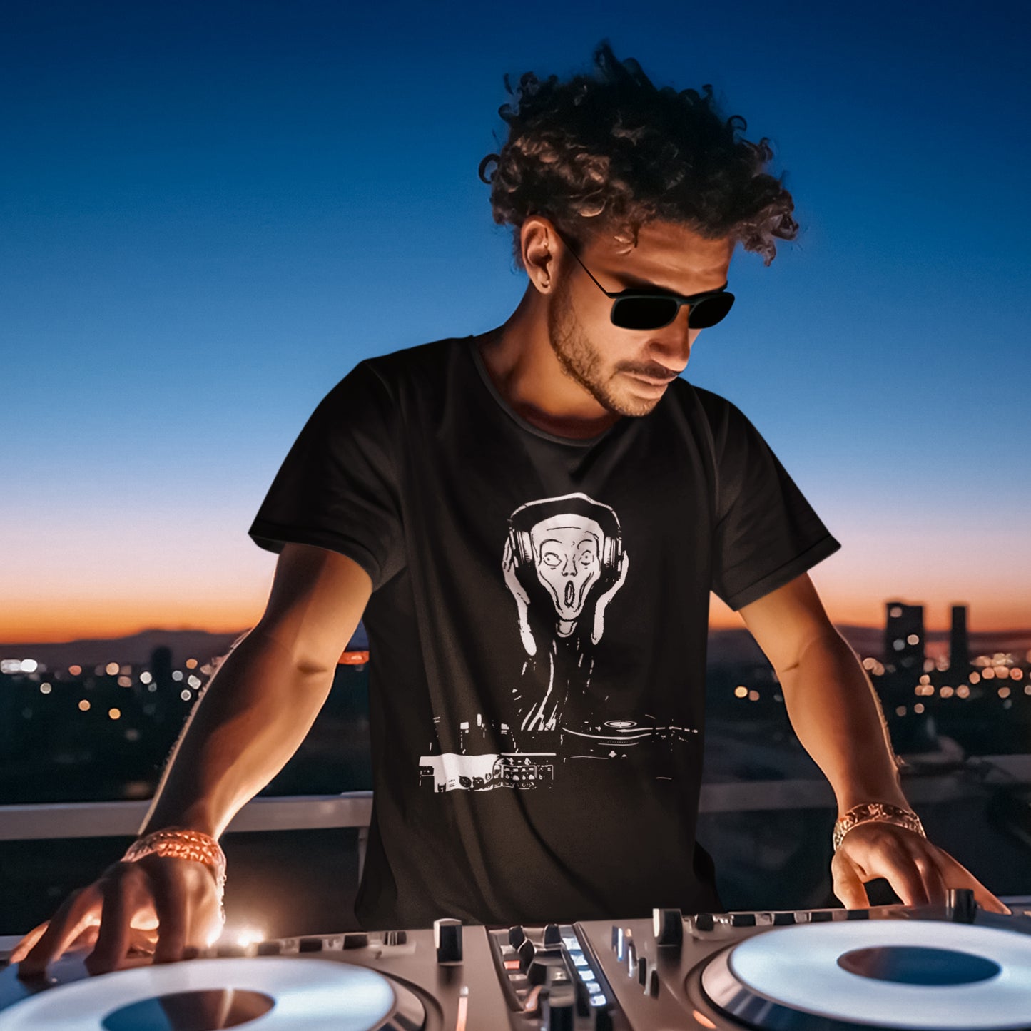 hombre con camiseta el grito dj the scream deejay edvard munch en color negro
