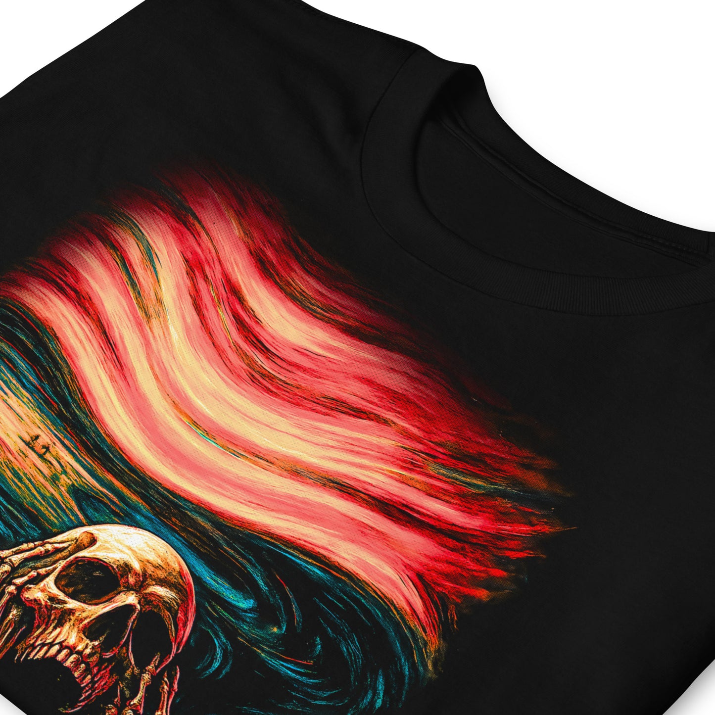 detalle de camiseta el grito esqueleto negra