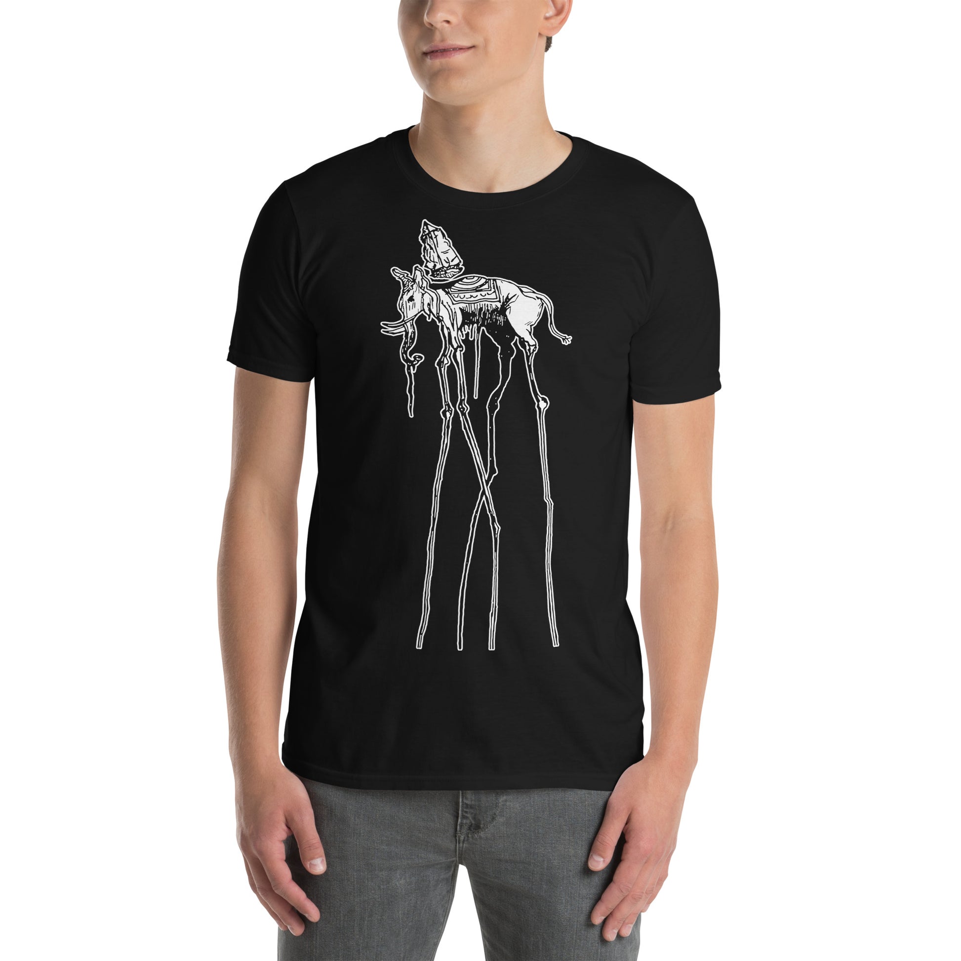 hombre con camiseta elefante surrealista salvador dali negra