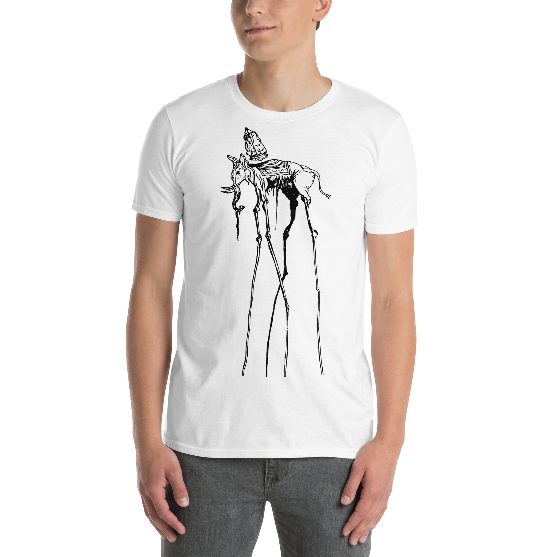 hombre con camiseta elefante surrealista salvador dali en color blanco