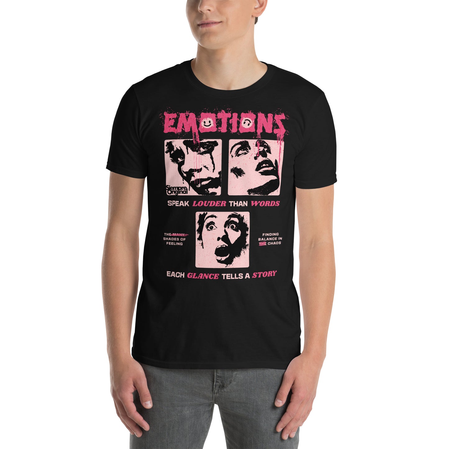 hombre con camiseta emociones urbana negra