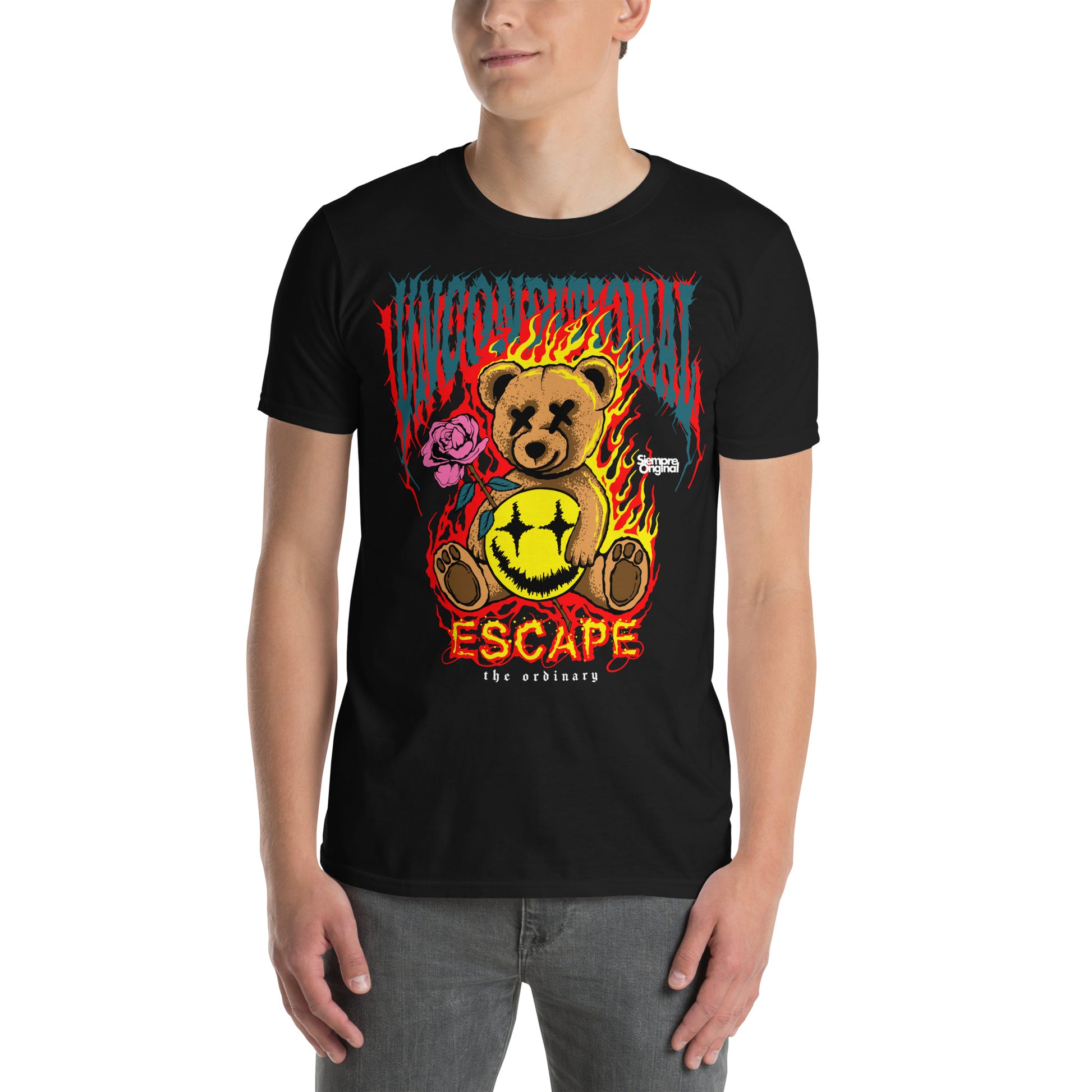 hombre con camiseta escape the ordinary teddy bear siempre original urban en color negro