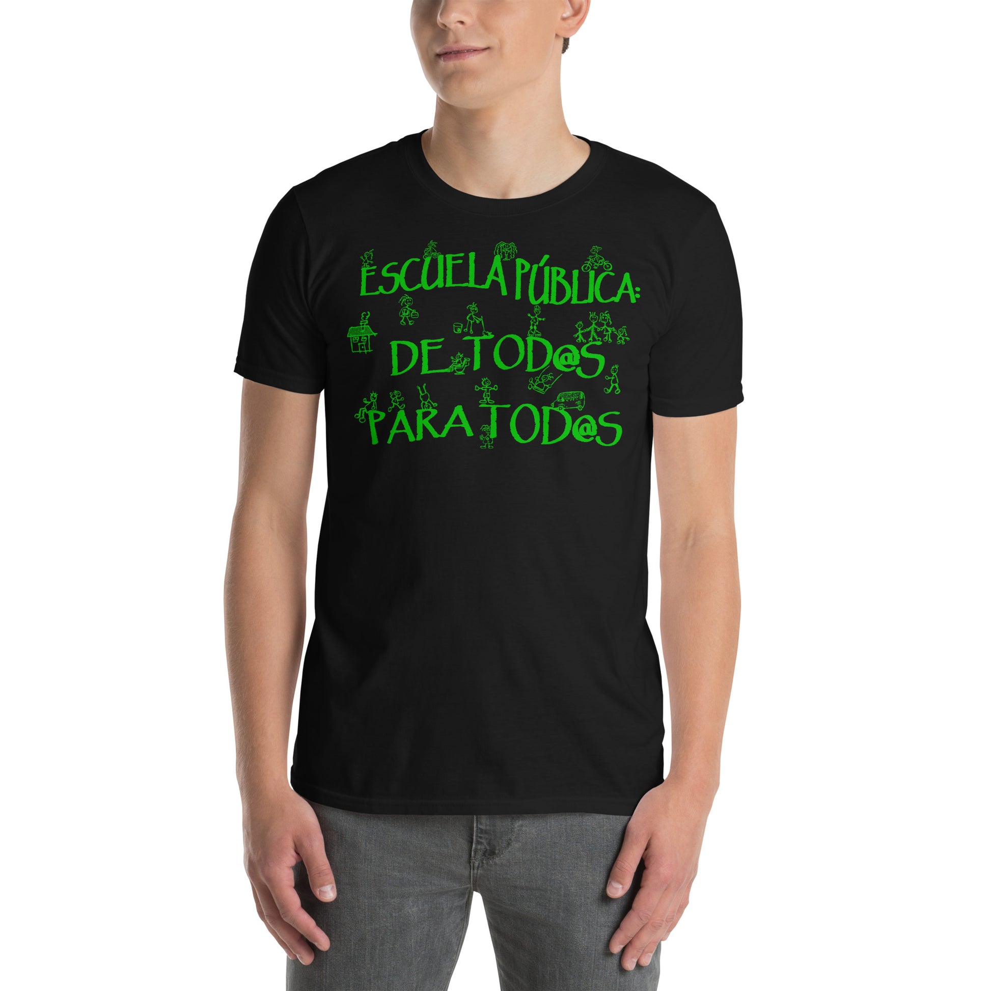 hombre con camiseta escuela publica educacion publica marea verde en color negro