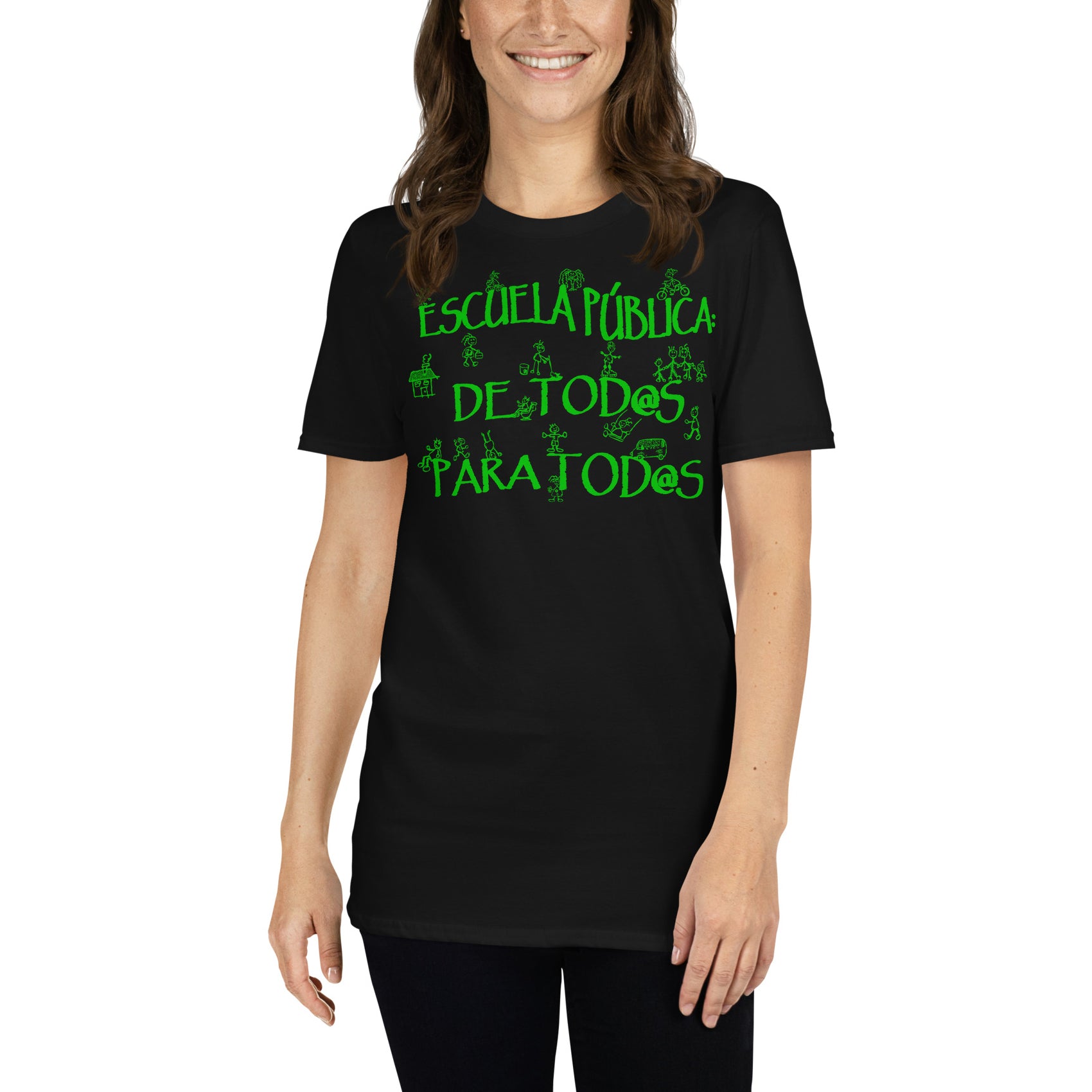 mujer con camiseta escuela publica educacion publica marea verde en color negro