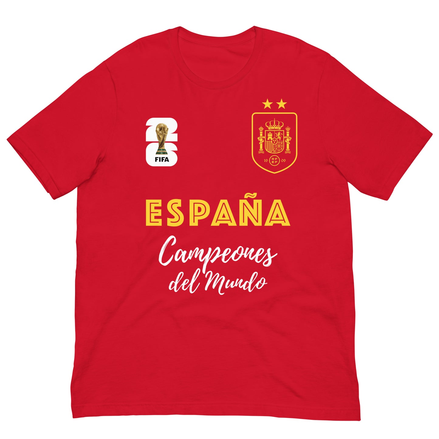 camiseta espana campeones del mundo de futbol 2026 roja
