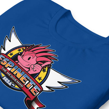 detalle de camiseta espinete estilo sonic azul royal