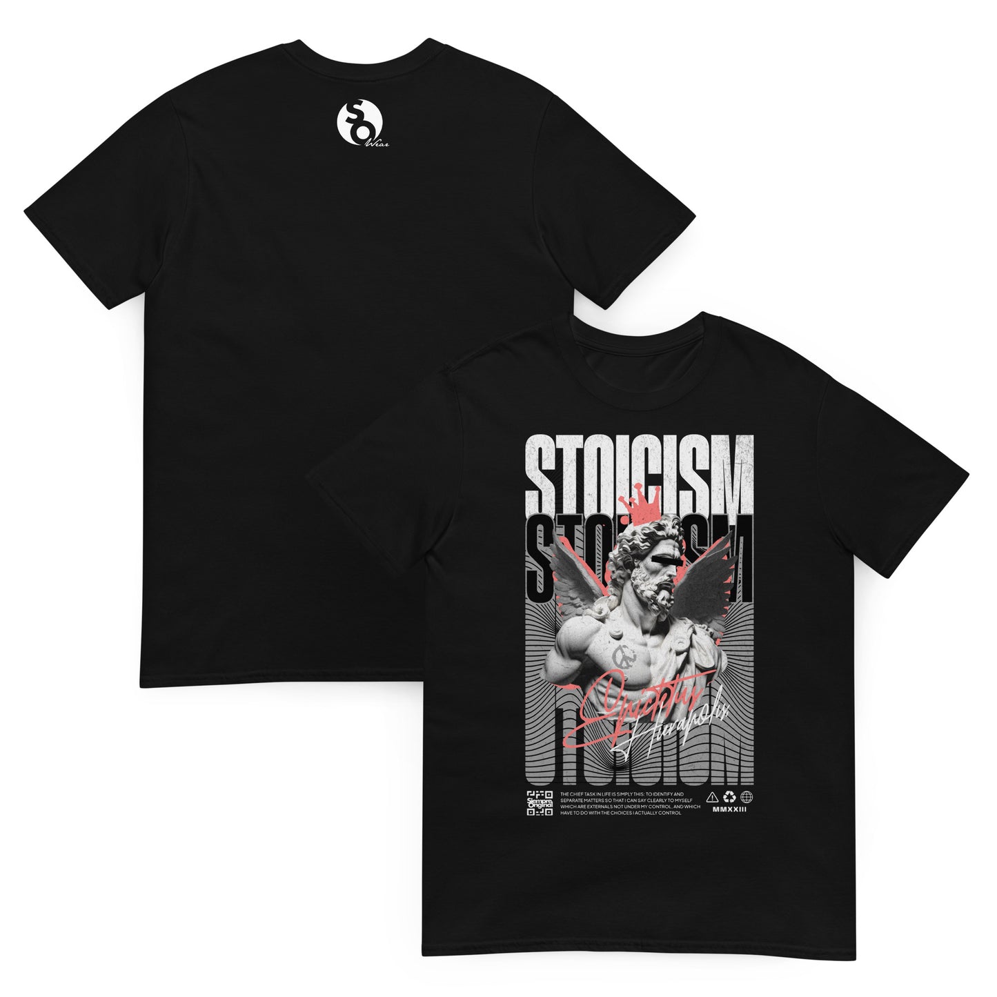 camiseta estoicismo arte clasico delante y detras negra