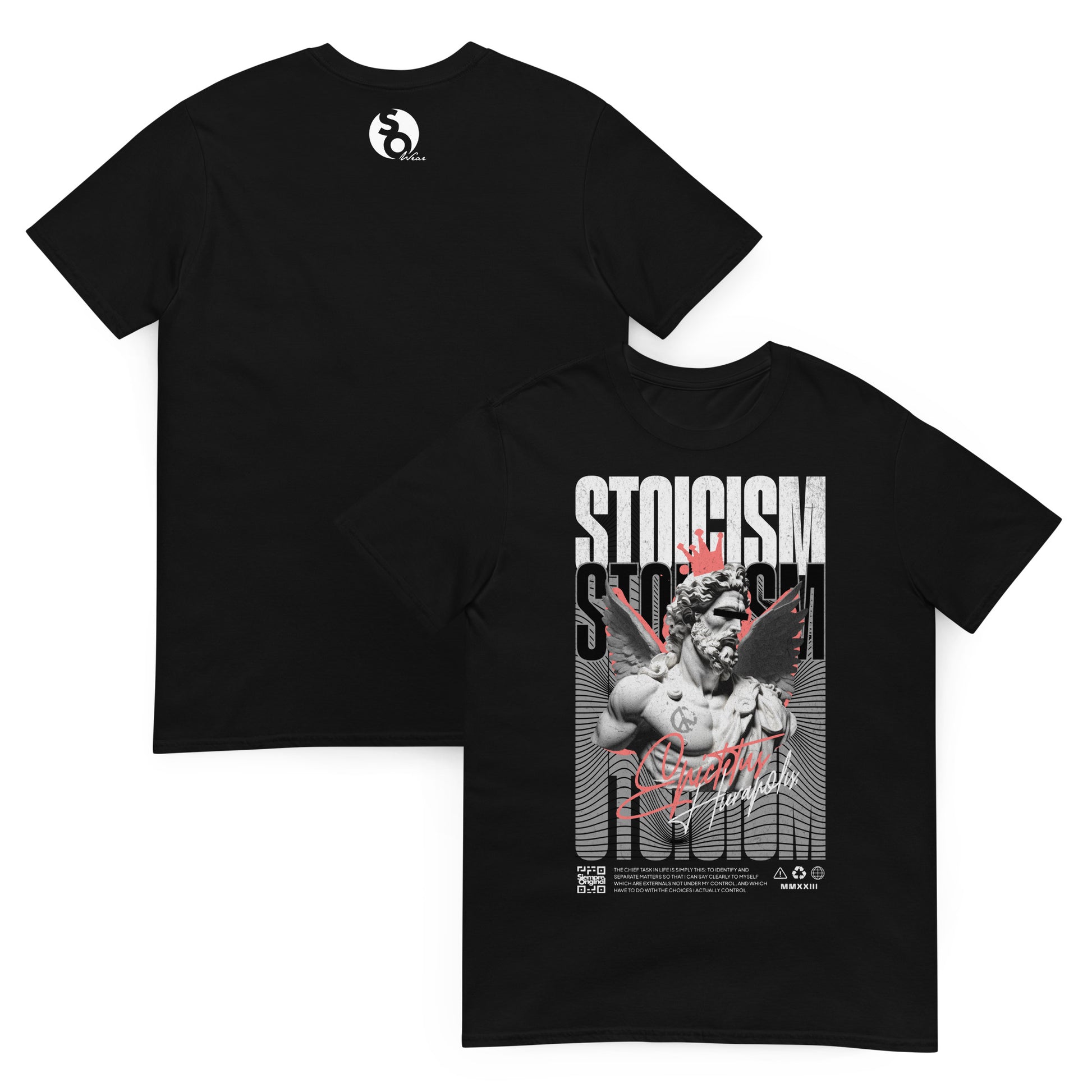 camiseta estoicismo arte clasico delante y detras negra