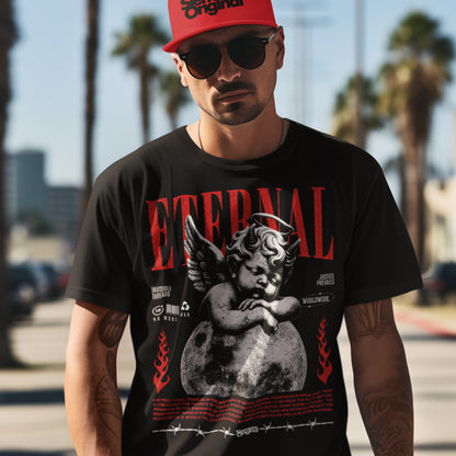 hombre con camiseta eternal eterno angel siempre original urban en color negro