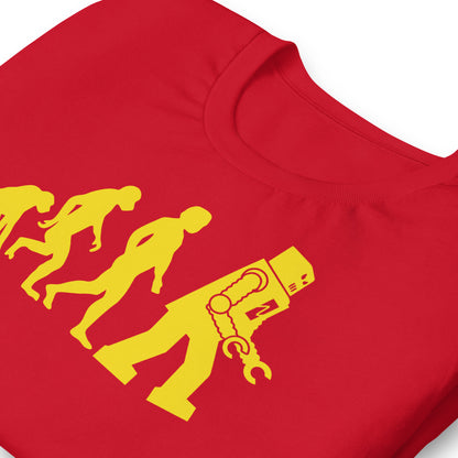 detalle de camiseta evolucion humana robot roja