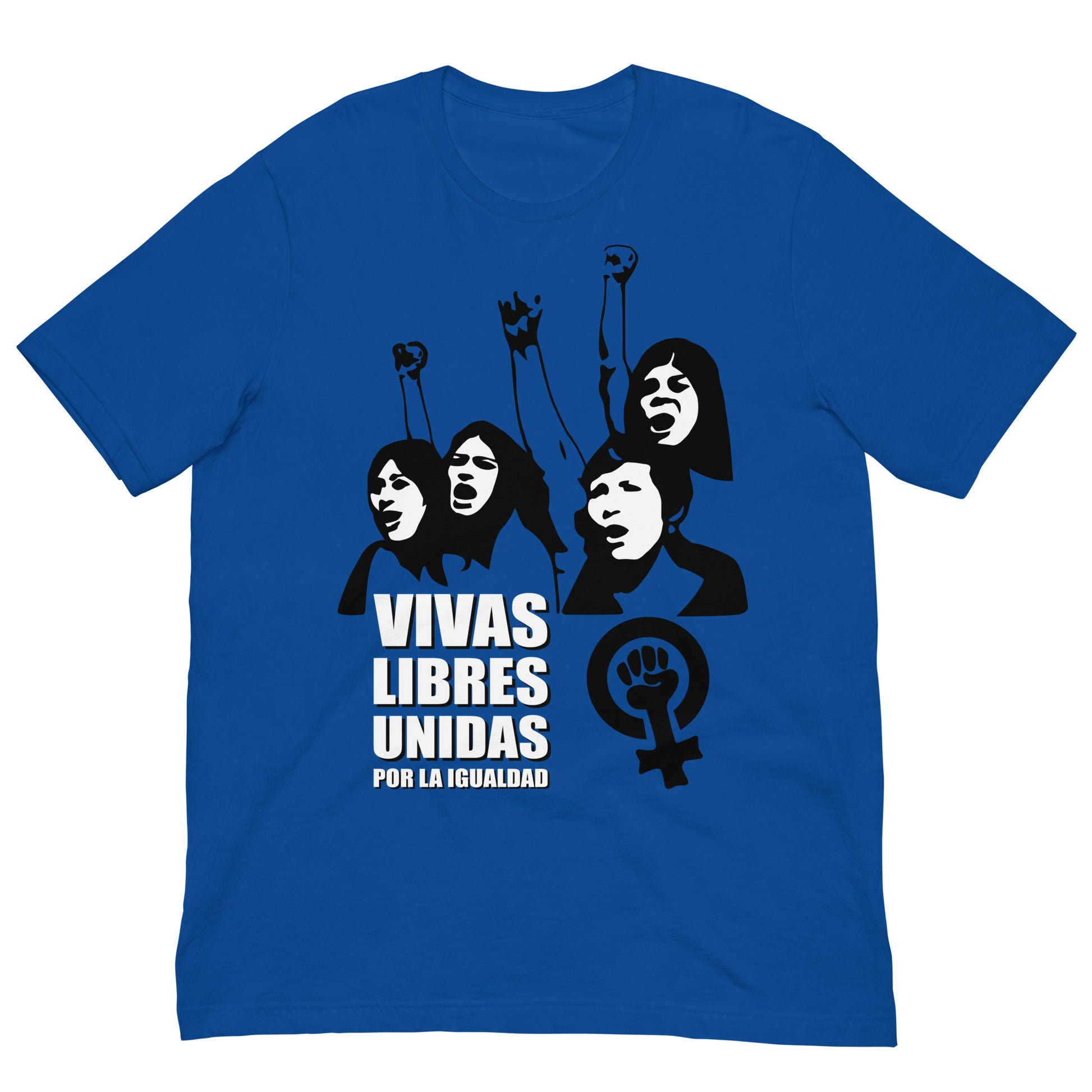 camiseta feminista reivindicativa vivas libres azul royal