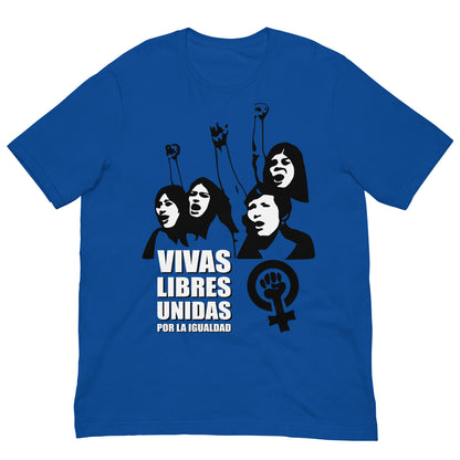 camiseta feminista reivindicativa vivas libres azul royal