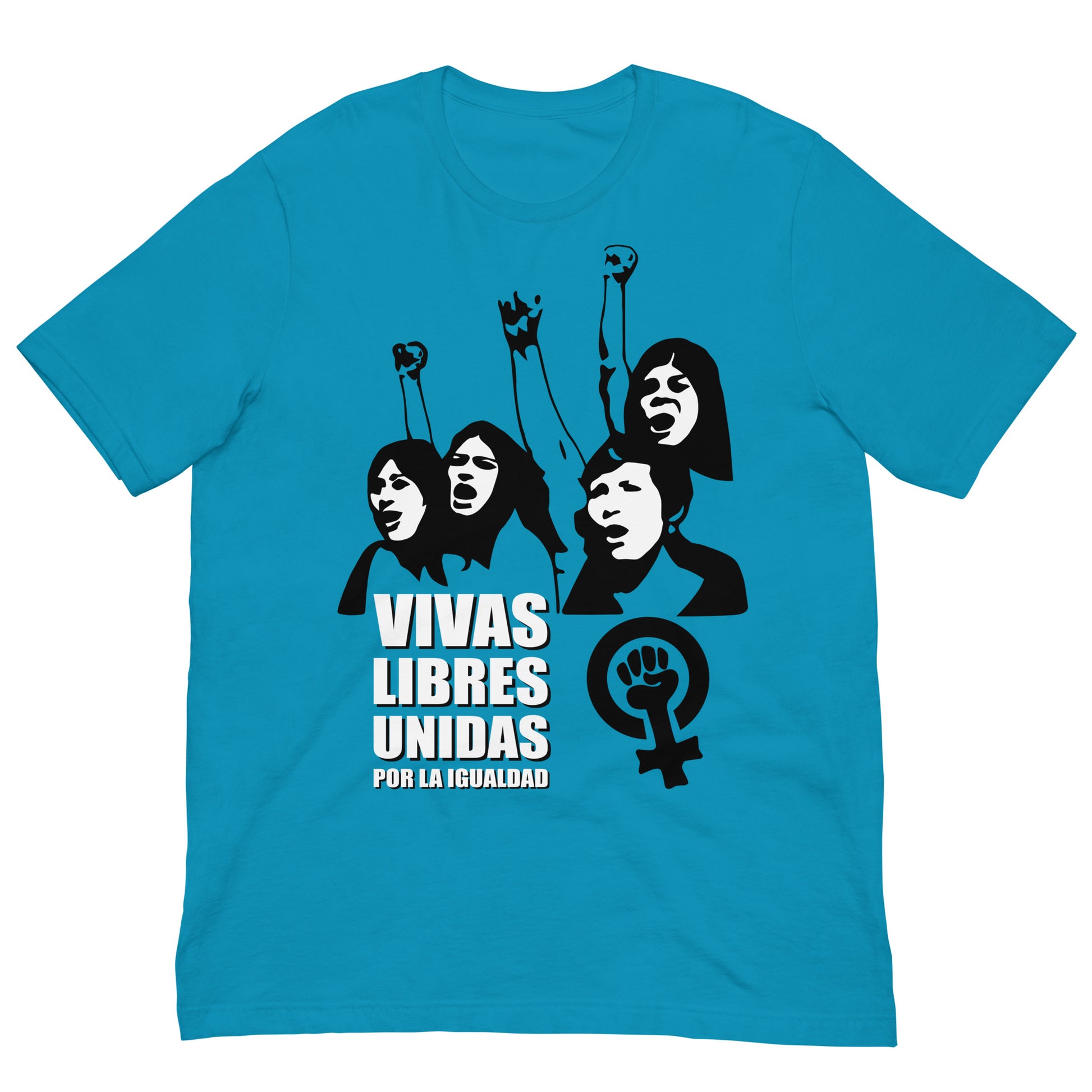 camiseta feminista reivindicativa vivas libres azul