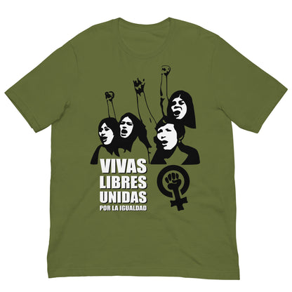 camiseta feminista reivindicativa vivas libres verde oliva
