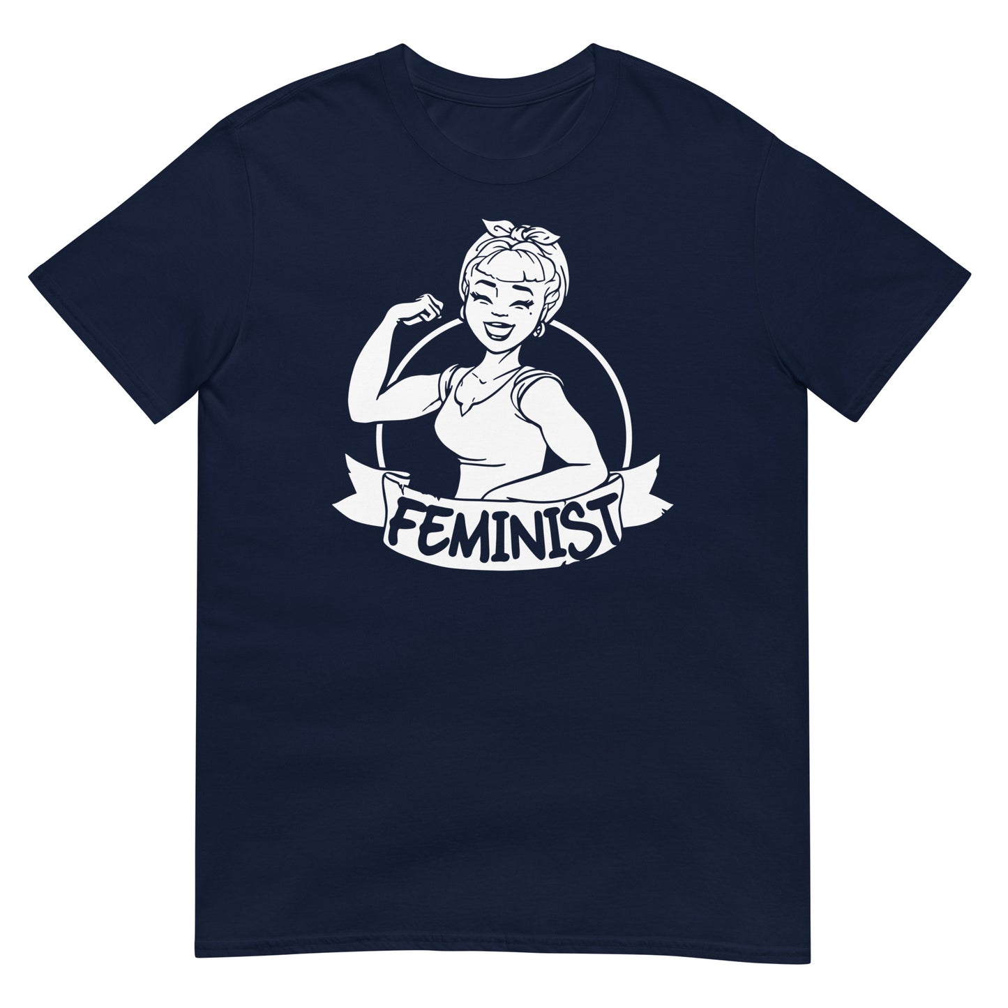 camiseta feminista retro azul marino