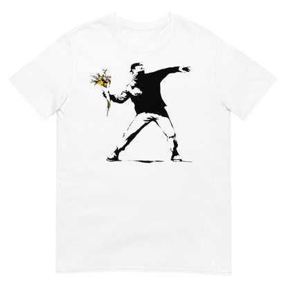 camiseta flower thrower banksy blanca