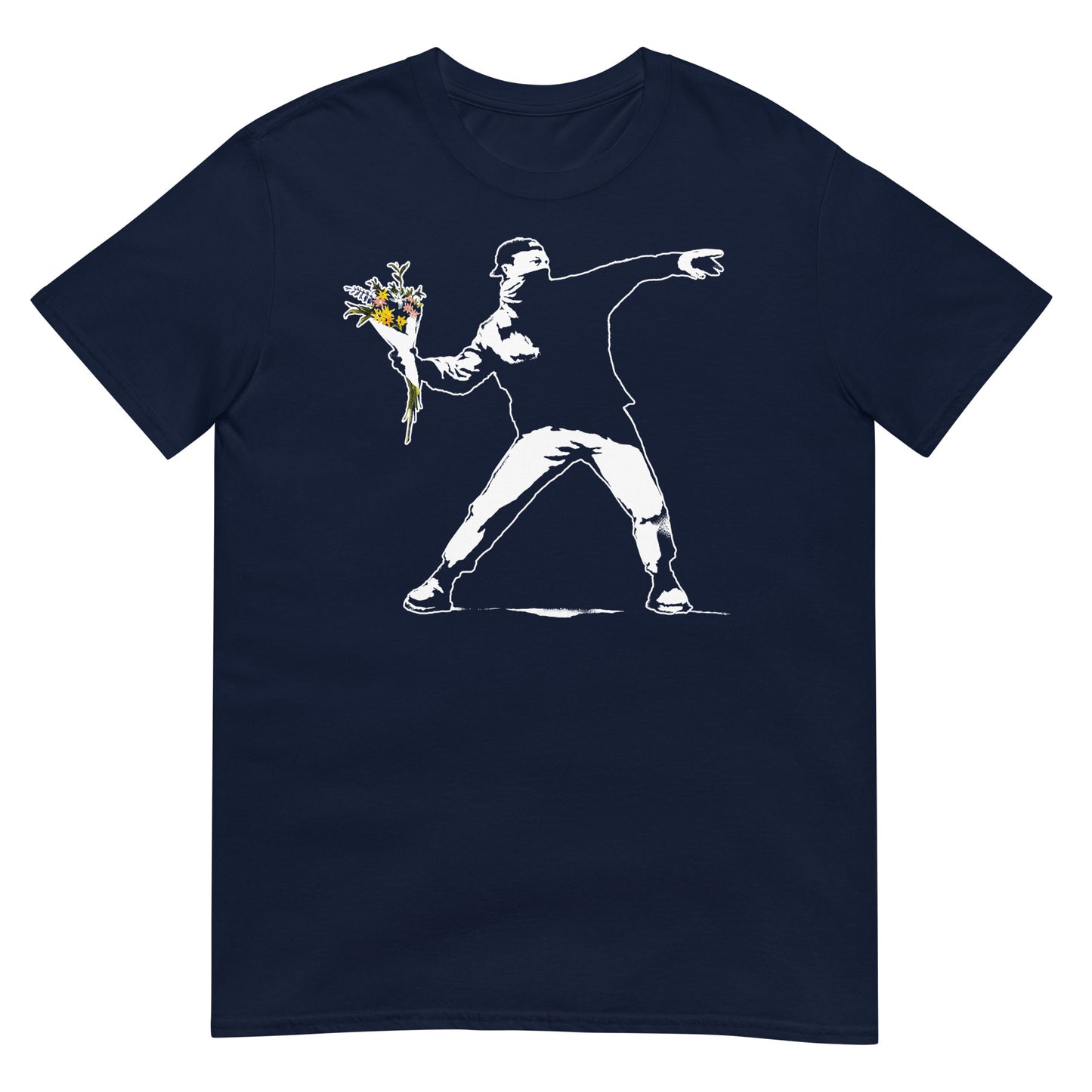 camiseta flower thrower banksy azul marino