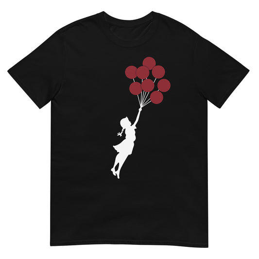 camiseta flying balloon girl banksy nina globos arte urbano negra