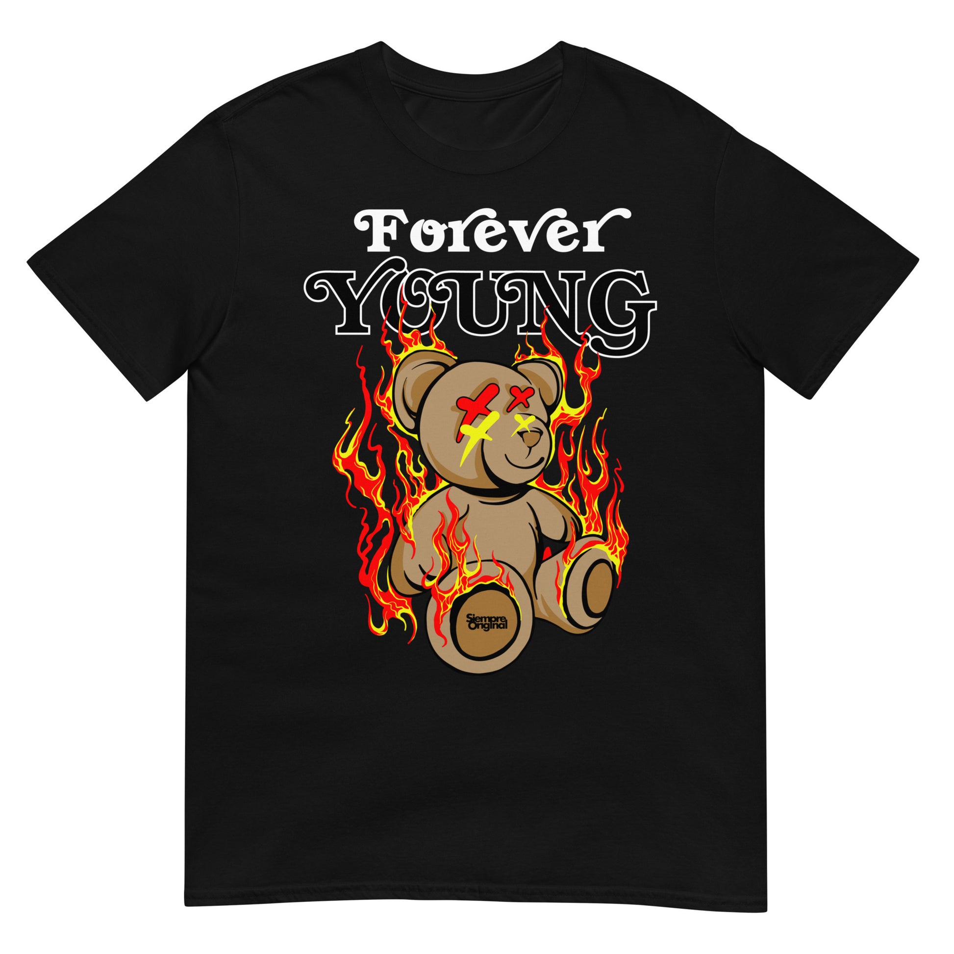 camiseta forever young teddy bear siempre original urban en color negro